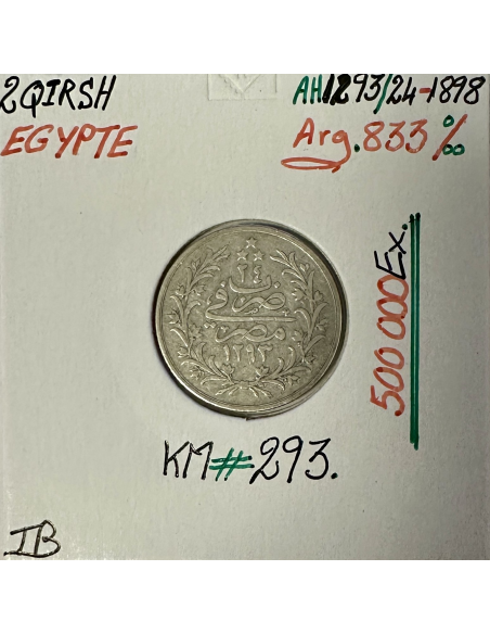 EGYPTE - 2 QIRSH (AH 1293/24) 1898 - Pièce de Monnaie en Argent // Qualité : TB