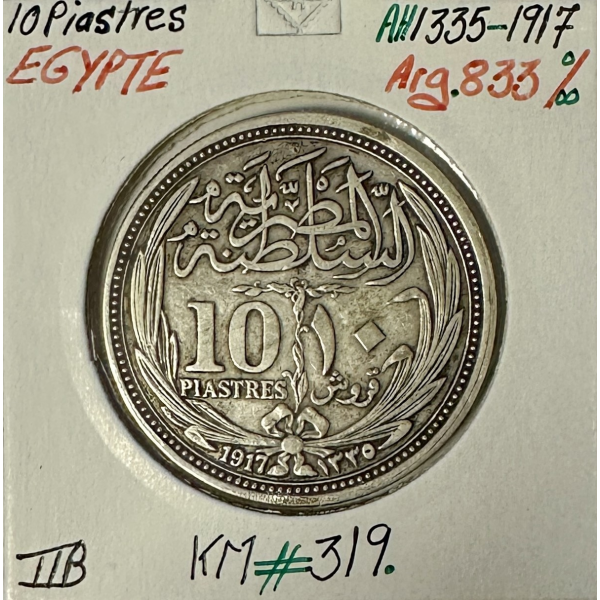 EGYPTE - 10 PIASTRES 1917 (AH 1335)...