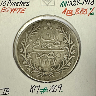EGYPTE - 10 PIASTRES 1913 (AH 1327) Pièce de Monnaie en...