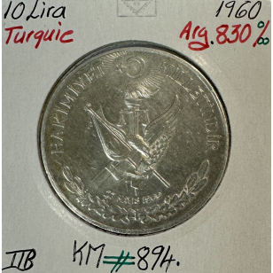 TURQUIE - 10 LIRA 1960 - Pièce de Monnaie en Argent //...