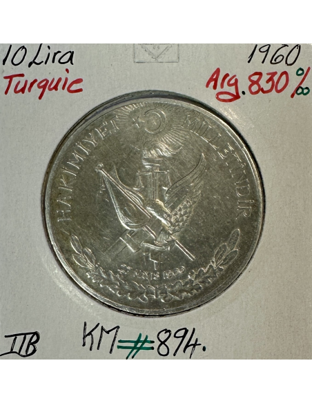 TURQUIE - 10 LIRA 1960 - Pièce de Monnaie en Argent // Qualité : TTB