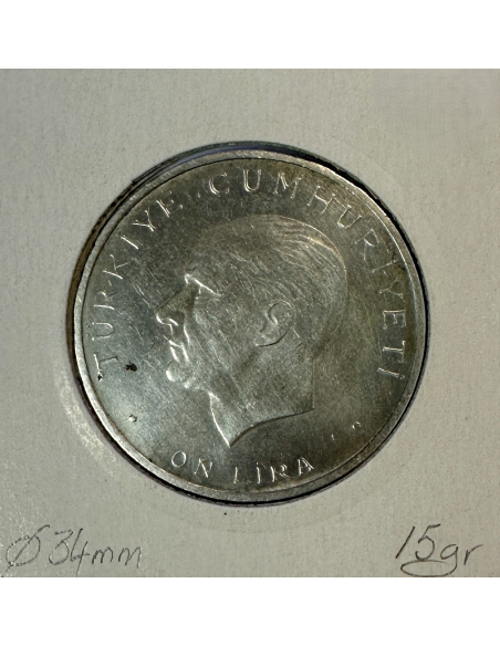 TURQUIE - 10 LIRA 1960 - Pièce de Monnaie en Argent // Qualité : TTB