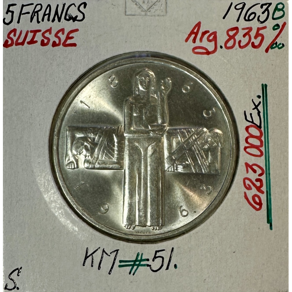 SUISSE - 5 FRANCS 1963 B - Pièce de...