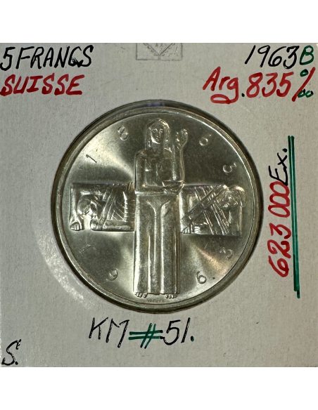 SUISSE - 5 FRANCS 1963 B - Pièce de Monnaie en Argent // Qualité : SUP