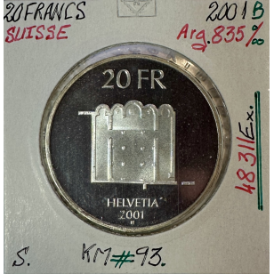 SUISSE - 20 FRANCS 2001 B - Pièce de Monnaie en Argent //...