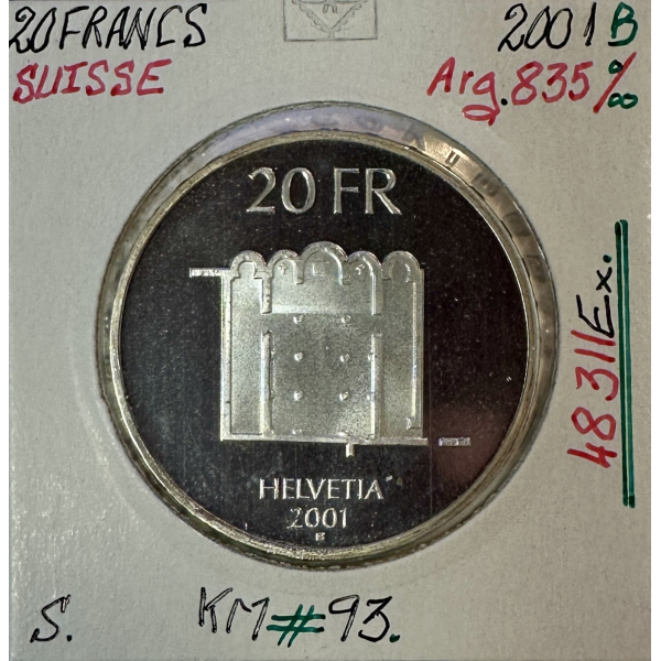 SUISSE - 20 FRANCS 2001 B - Pièce de...
