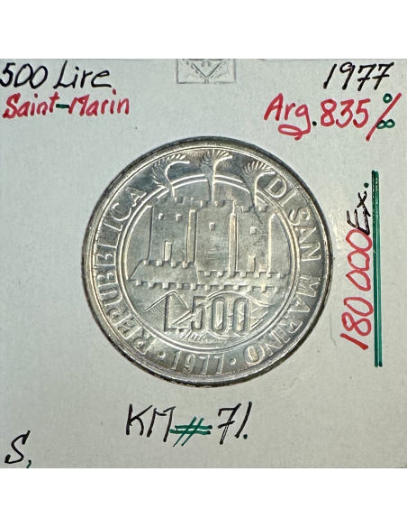 SAINT-MARIN - 500 LIRE 1977 - Pièce de Monnaie en Argent // Qualité : SUP