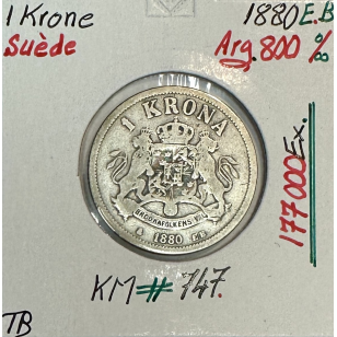 SUEDE - 1 KRONE 1880 E.B - Pièce de Monnaie en Argent //...