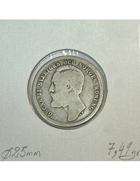 SUEDE - 1 KRONE 1880 E.B - Pièce de Monnaie en Argent // Qualité : TB