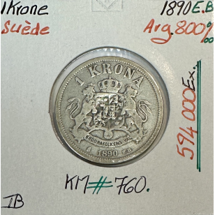SUEDE - 1 KRONE 1890 E.B - Pièce de Monnaie en Argent //...
