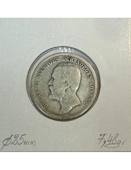 SUEDE - 1 KRONE 1890 E.B - Pièce de Monnaie en Argent // Qualité : TB