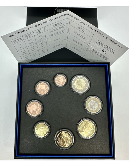 France - Coffret Belle Epreuve 2026 - Série des 8 pièces françaises en Euro (BE)
