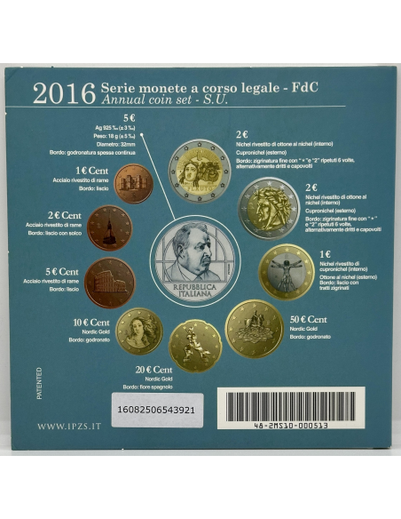 Italie - Coffret Brillant Universel 2016 - 10 Pièces avec la 5€ en Argent