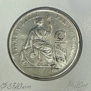 PEROU - LIMA - UN SOL 1869 - Pièce de Monnaie en Argent... 2