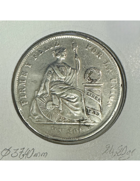 PEROU - LIMA - UN SOL 1869 - Pièce de Monnaie en Argent // Qualité : TB