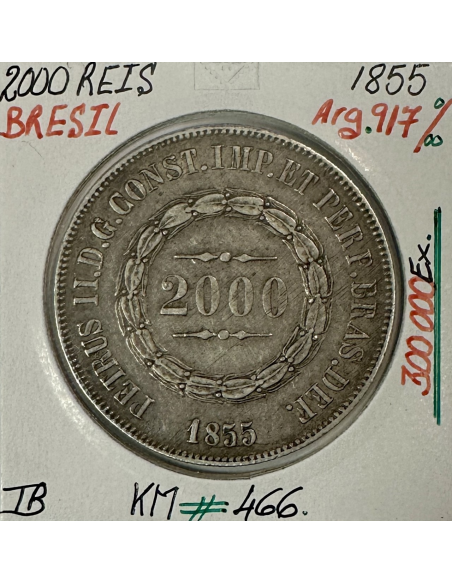 BRESIL - 2000 REIS 1855 - Pièce de Monnaie en Argent // Qualité : TB