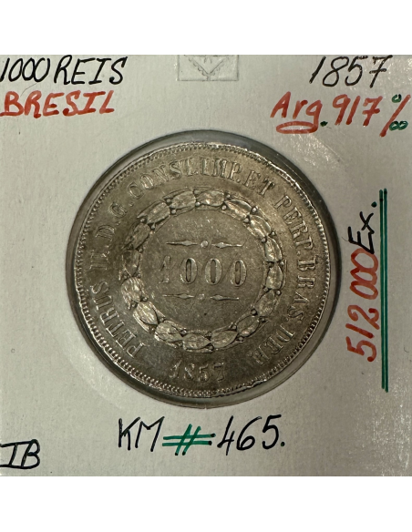 BRESIL - 1000 REIS 1857 - Pièce de Monnaie en Argent // Qualité : TB