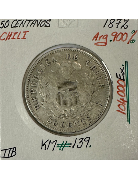 CHILI - 50 CENTAVOS 1872 - Pièce de Monnaie en Argent // Qualité : TTB