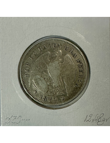 CHILI - 50 CENTAVOS 1872 - Pièce de Monnaie en Argent // Qualité : TTB