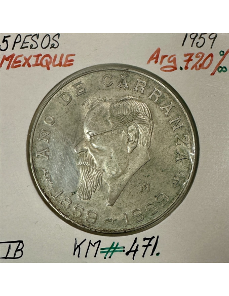 MEXIQUE - 5 PESOS 1959 - Pièce de Monnaie en Argent // Qualité : TB