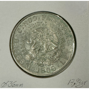 MEXIQUE - 5 PESOS 1959 - Pièce de Monnaie en Argent //... 2