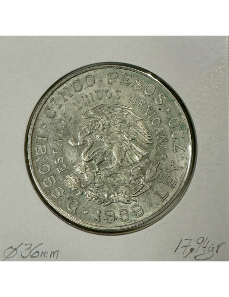 MEXIQUE - 5 PESOS 1959 - Pièce de Monnaie en Argent // Qualité : TB