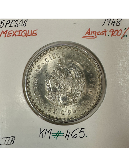 MEXIQUE - 5 PESOS 1948 - Pièce de Monnaie en Argent // Qualité : TTB