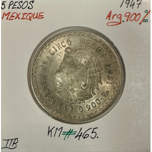 MEXIQUE - 5 PESOS 1947 - Pièce de Monnaie en Argent //...