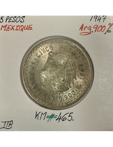 MEXIQUE - 5 PESOS 1947 - Pièce de Monnaie en Argent // Qualité : TTB