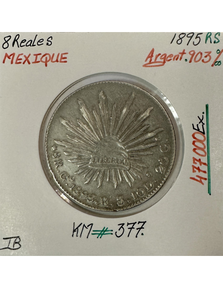 MEXIQUE - 8 REALES 1895 RS - Pièce de Monnaie en Argent // Qualité : TB