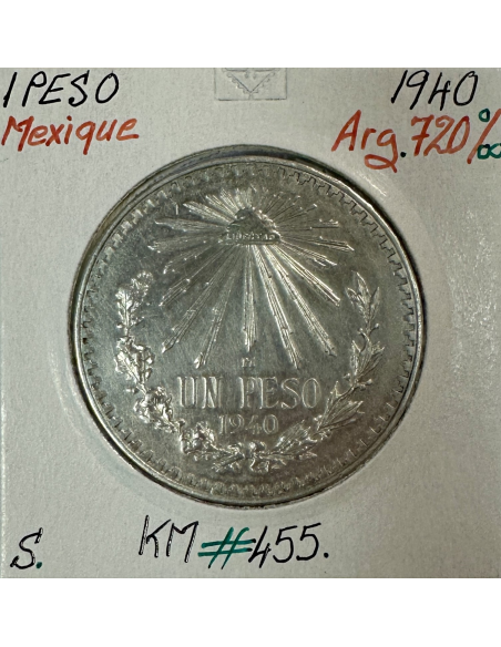 MEXIQUE - 1 PESO 1940 - Pièce de Monnaie en Argent // Qualité : SUP