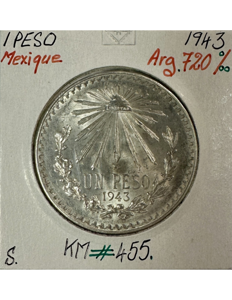 MEXIQUE - 1 PESO 1943 - Pièce de Monnaie en Argent // Qualité : SUP