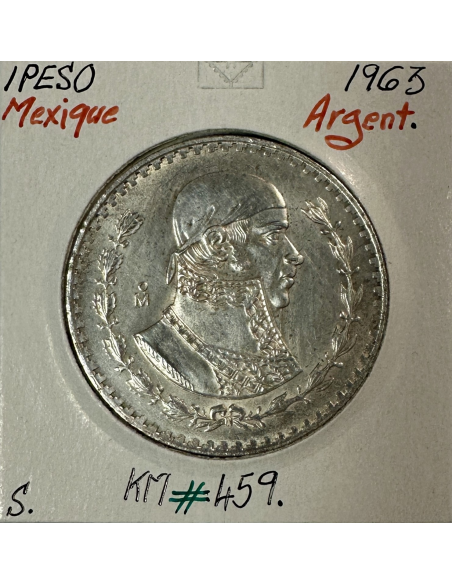 MEXIQUE - 1 PESO 1963 - Pièce de Monnaie en Argent // Qualité : SUP