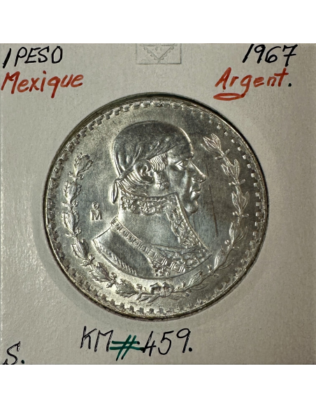 MEXIQUE - 1 PESO 1967 - Pièce de Monnaie en Argent // Qualité : SUP