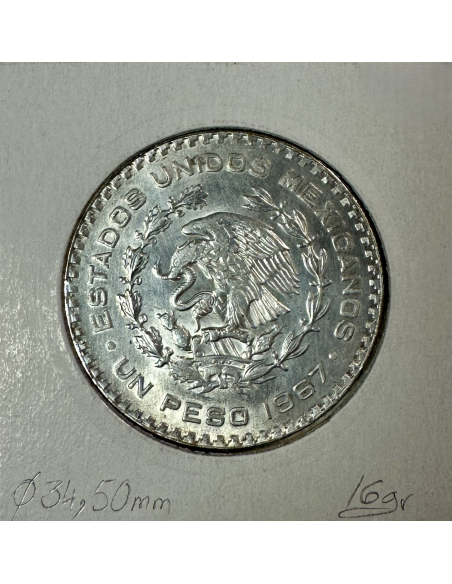 MEXIQUE - 1 PESO 1967 - Pièce de Monnaie en Argent // Qualité : SUP