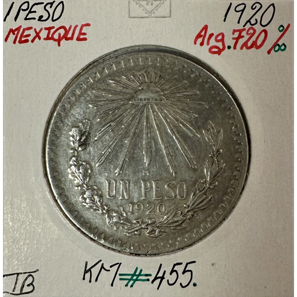 MEXIQUE - 1 PESO 1920 - Pièce de...