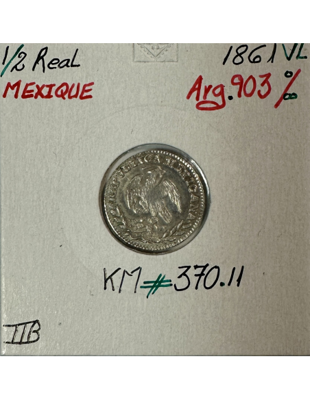 MEXIQUE - 1/2 REAL 1861 VL - Pièce de Monnaie en Argent // Qualité : TTB