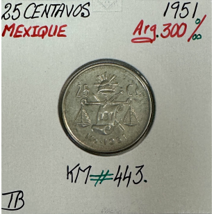 MEXIQUE - 25 CENTAVOS 1851 - Pièce de Monnaie en Argent...