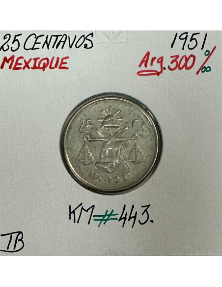 MEXIQUE - 25 CENTAVOS 1851 - Pièce de Monnaie en Argent // Qualité : TB