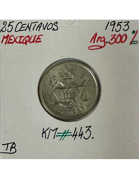 MEXIQUE - 25 CENTAVOS 1853 - Pièce de Monnaie en Argent // Qualité : TB