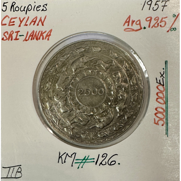 CEYLAN SRI-LANKA - 5 ROUPIES 1957 -...