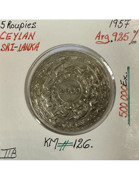 CEYLAN SRI-LANKA - 5 ROUPIES 1957 - Monnaie en ARGENT // Qualité : TTB