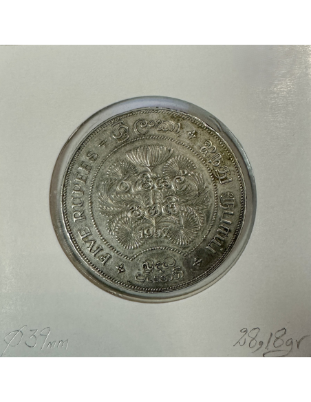 CEYLAN SRI-LANKA - 5 ROUPIES 1957 - Monnaie en ARGENT // Qualité : TTB
