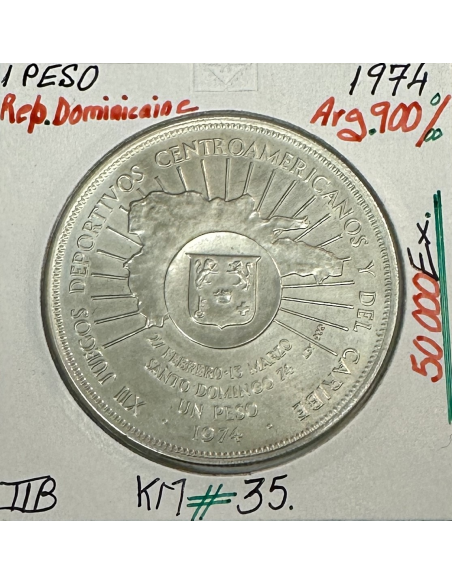 REPUBLIQUE DOMINICAINE - 1 PESO (1974) Monnaie en Argent // Qualité : TTB