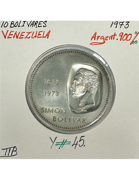 VENEZUELA - 10 BOLIVARES (1973) Monnaie en Argent // Qualité : TTB