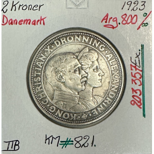 DANEMARK - 2 KRONER 1923 - Pièce de Monnaie en Argent // TTB