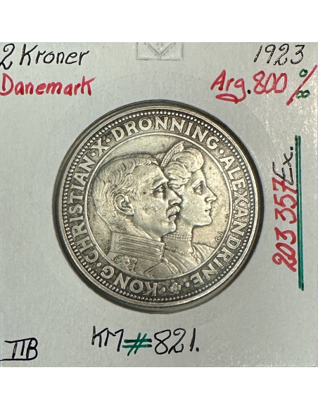 DANEMARK - 2 KRONER 1923 - Pièce de Monnaie en Argent // TTB