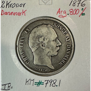 DANEMARK - 2 KRONER 1876 - Pièce de Monnaie en Argent // TB