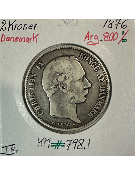 DANEMARK - 2 KRONER 1876 - Pièce de Monnaie en Argent // TB