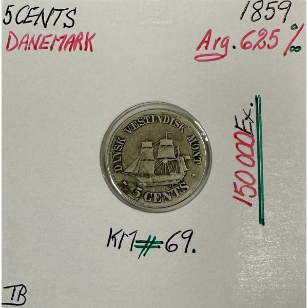DANEMARK - 5 CENTS 1859 - Pièce de...